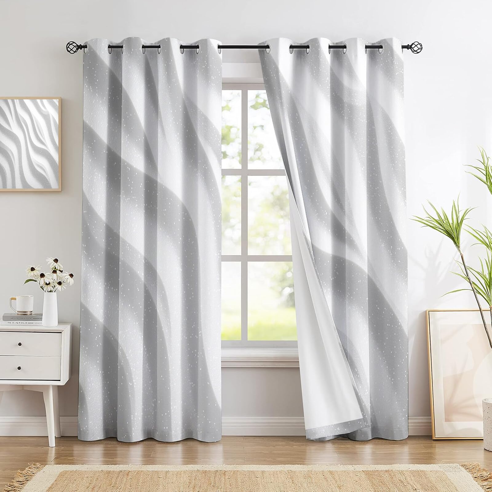 Isolanti Per Camera Da Letto Stampa 3D Curva D'Onda Bianco 2 Pannelli 132X160Cm(L X A) Tende Soggiorno Consistenza Morbida Decorazione Motivo Finestra Bambini Tenda Oscuranti Occhielli