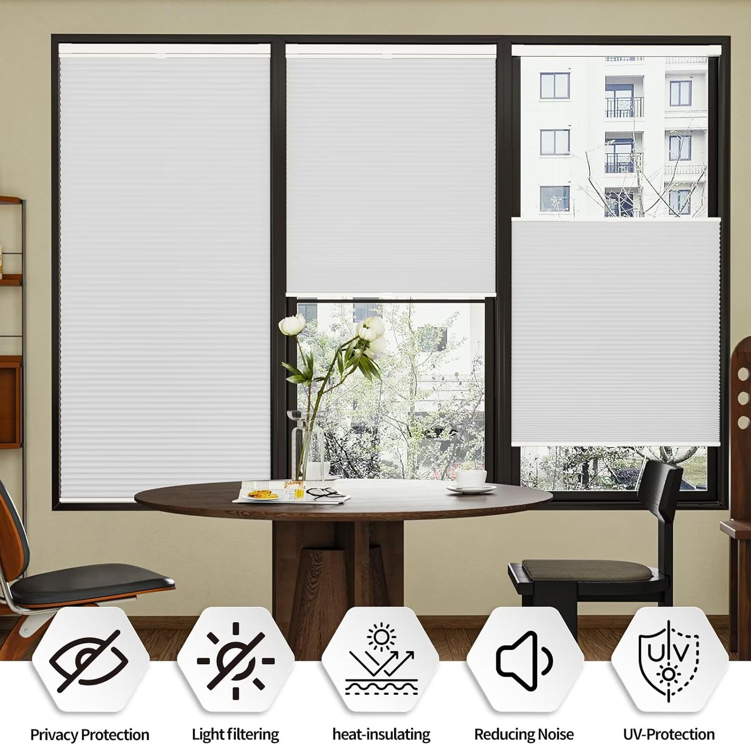 Myshade Custom 1.5 Inch No Drill No Tools Cellular Shades for Indoor Windows Top Down Bottom Up Shades Easy to Install Cordless Blinds for Home Room Darkening, 30" W * 64" H White-Blackout