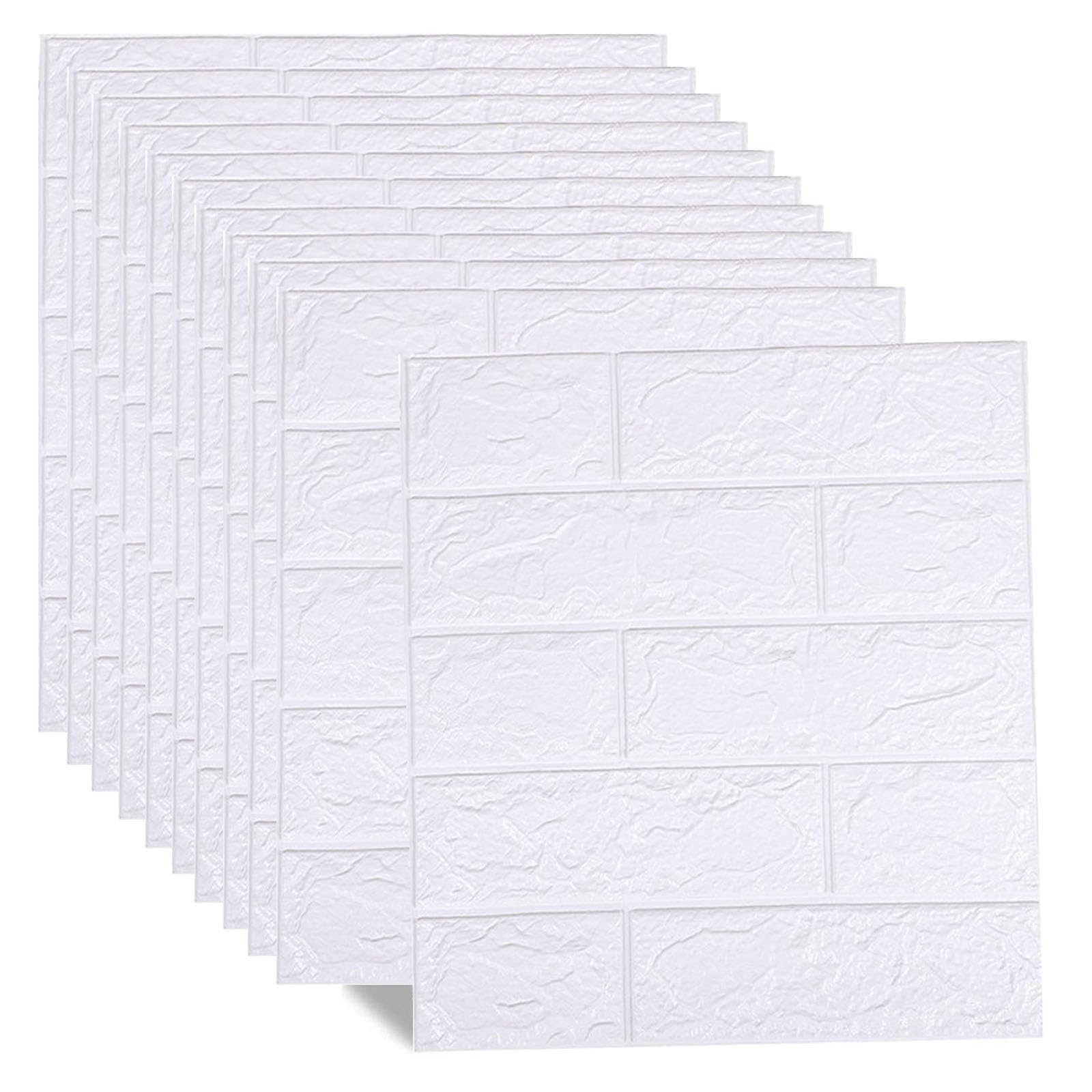 10 Piezas Papel Pintado Pared 3D, Paneles Decorativos Para Pared, Impermeable Pegatina de Pared Espuma,Panel de Pared de Ladrillo Falso Autoadhesivo para Cocina, Dormitorio, Salón (Blanco)