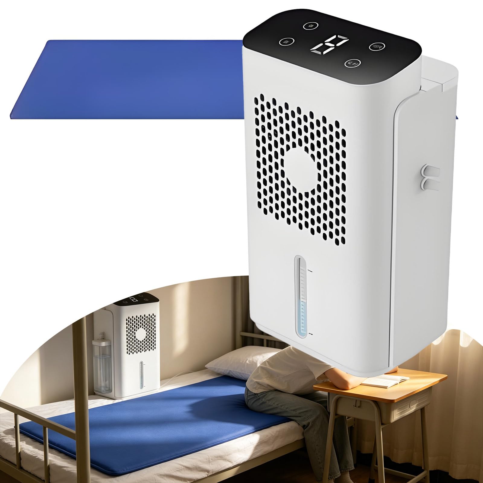 DzkZen Water Cooled Mattress Topper, Mattress Cooling Pad, Mattress Cooler Sleep Cooling System, Wind & Time Adjustable, For Indoor, Student Dormitories, Offices, And Rvs 140 * 160cm