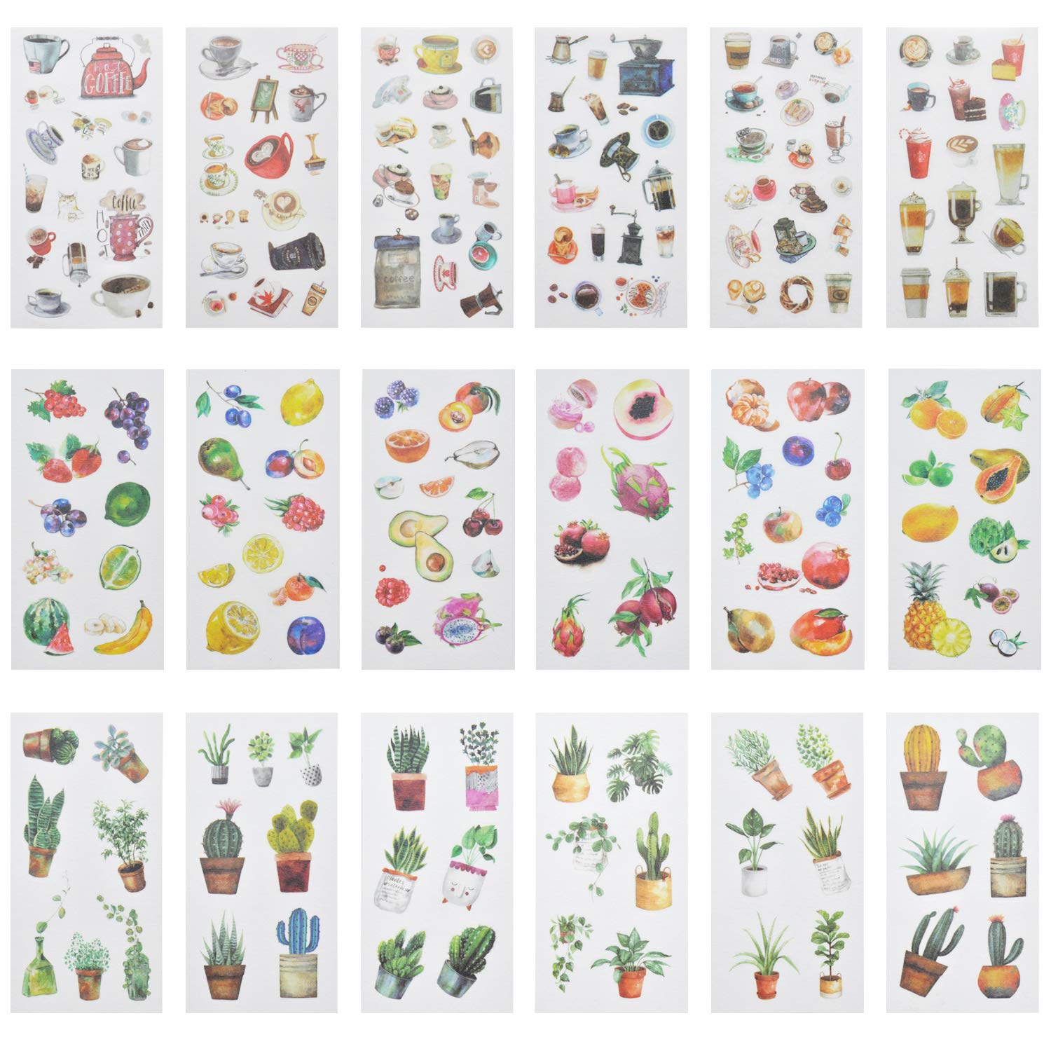 Flower Butterfly Cactu Coffee Fruit and Animal Stickers, 78 Sheets 1100pcs Planner Decorative Stickers for Scrapbooking, Calendars, Arts, Kids DIY Crafts, Album, Bullet Journals and Notebook