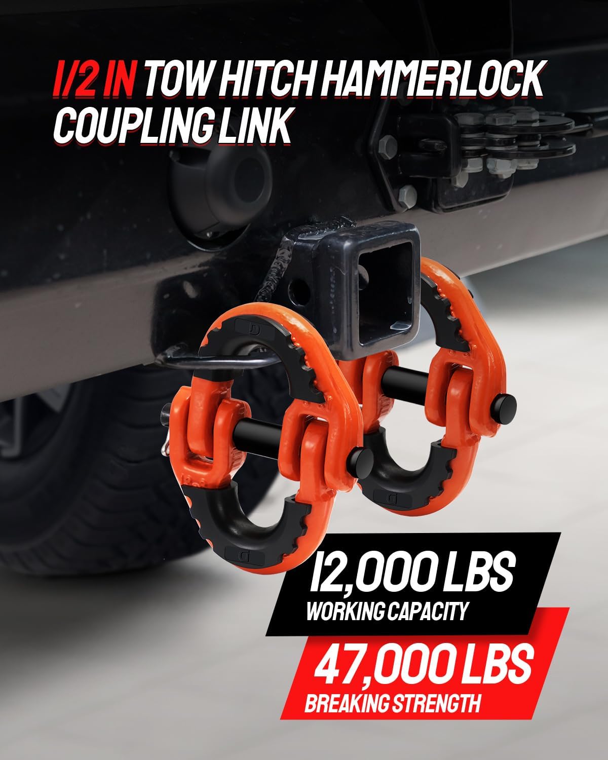 DAYDOOR 1/2" Trailer Safety Chain Hooks,G80 Safety Chain Shackle,12000 lbs Loading Tow Chain Connector, Tow Hitch Hammerlock Coupling Link with Rubber Isolators for Trucks,Trailers(2-Pack)(Orange) - Image 5