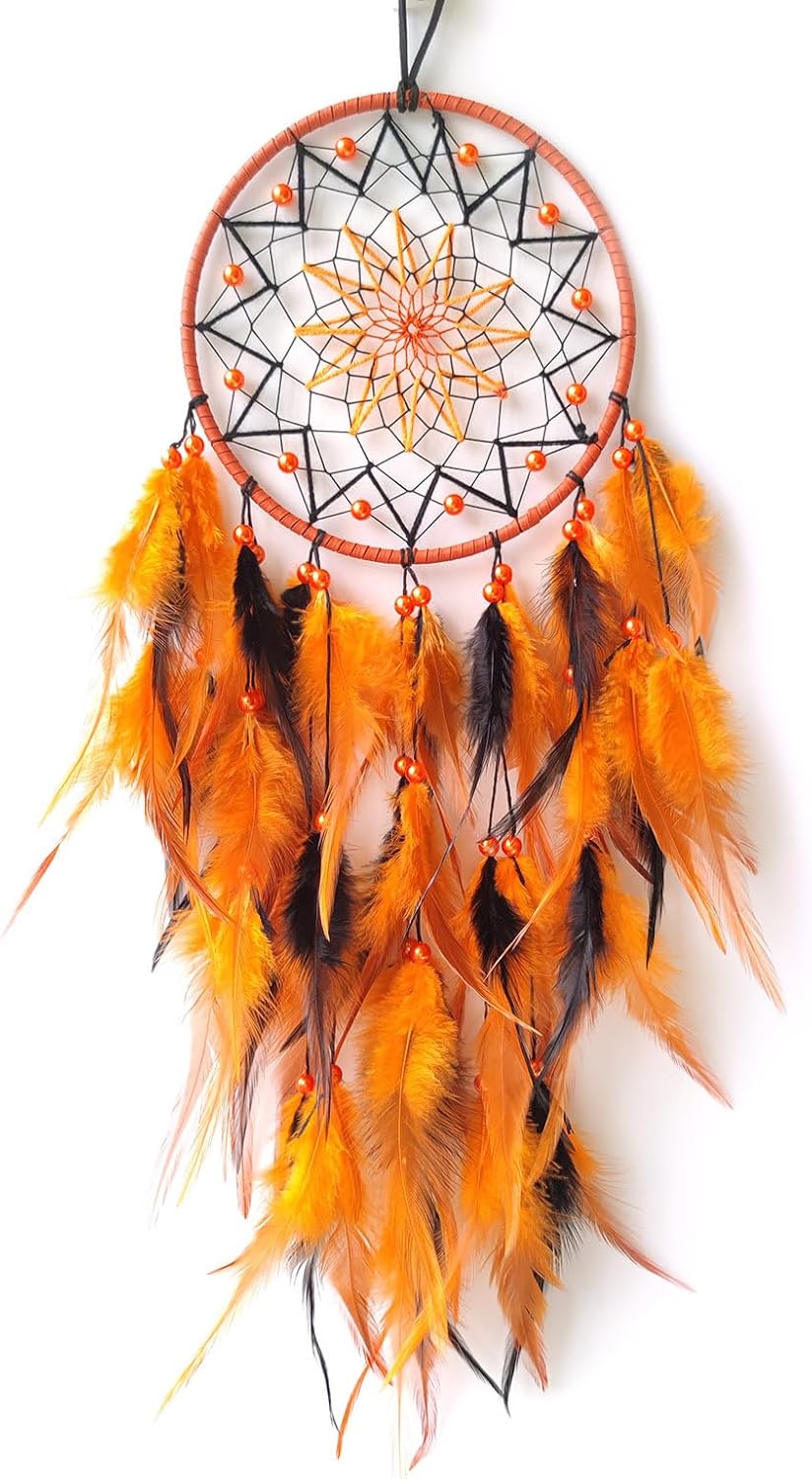 SOYUZU Dream Catchers for Bedroom Adult Black&Orange Feather Dream Catcher for Wall Hanging