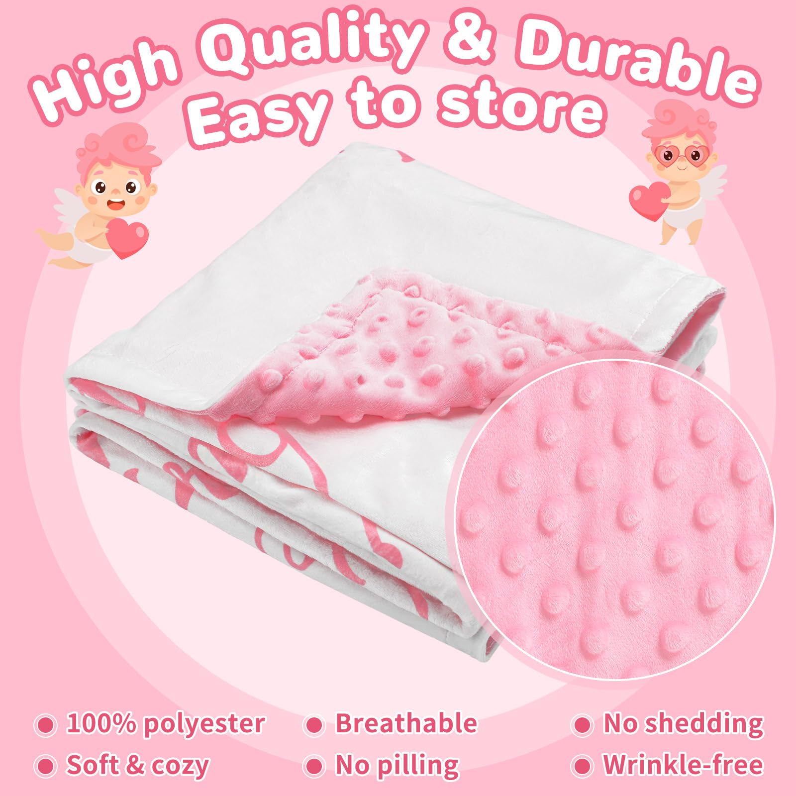 Rtteri Coperta in peluche per neonato, con retro punteggiato, per battesimo, con citazione della Scrittura, per neonato, ragazzo, ragazza, battesimo, figlioccio (rosa e bianco)