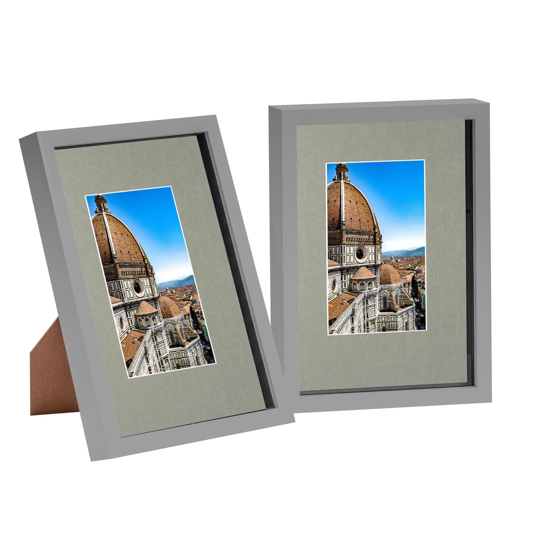 Nicola Spring Grey 3D Shadow Box Frames - A4 Frame (20 X 30Cm) - A5 Mount (14 X 21Cm) - Pack Of 2-3D 3D Photo Picture Box Portrait Display Case Wedding Crafts Frame