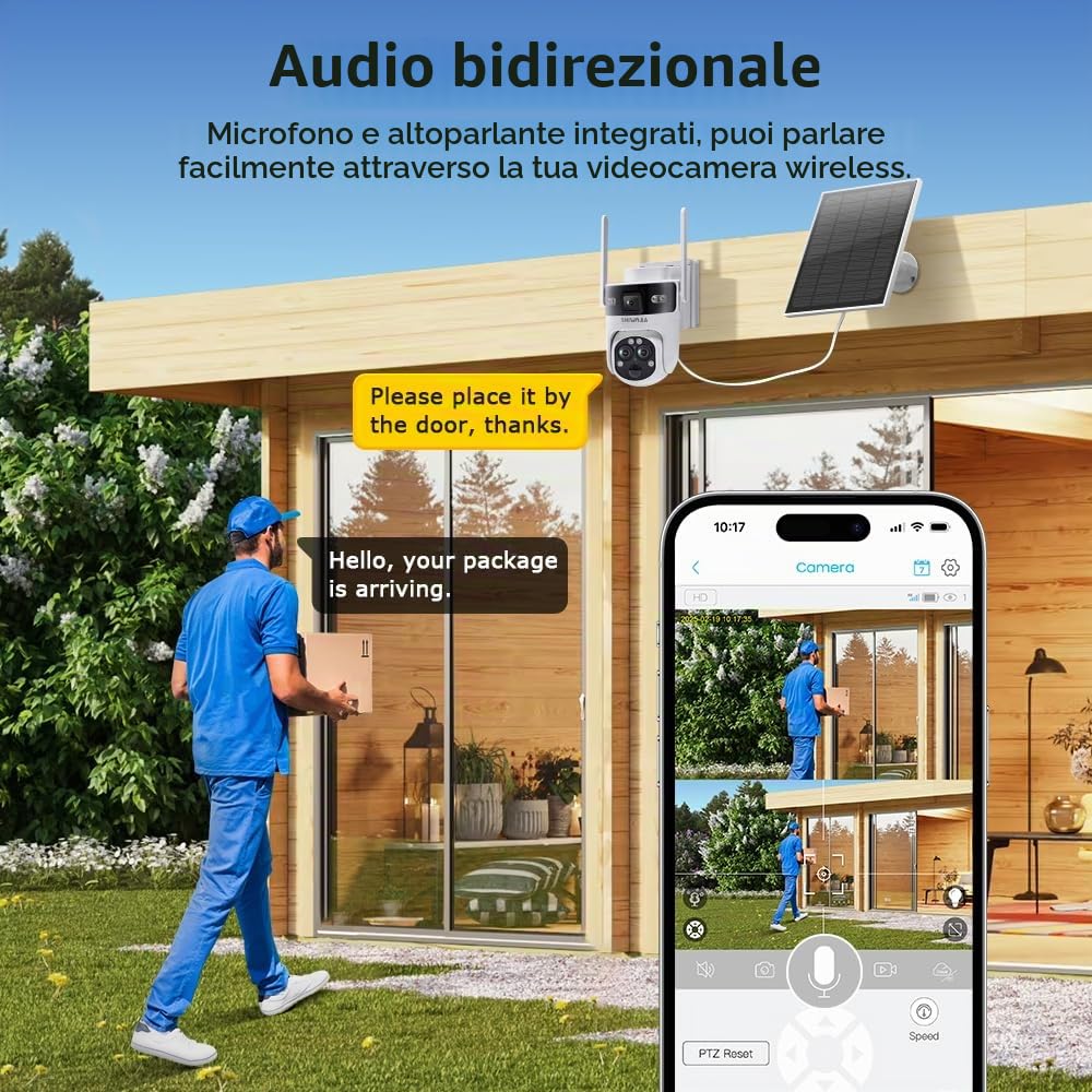 SHIWOJIA Telecamera con SIM Esterno Solar, 2K 4MP 360° PTZ 2K 4MP Telecamera di Sorveglianza con Doppio Obiettivo e Doppio Schermo,15X Zoom, Night Visione, Audio a 2 vie, Rilevamento del Movimento