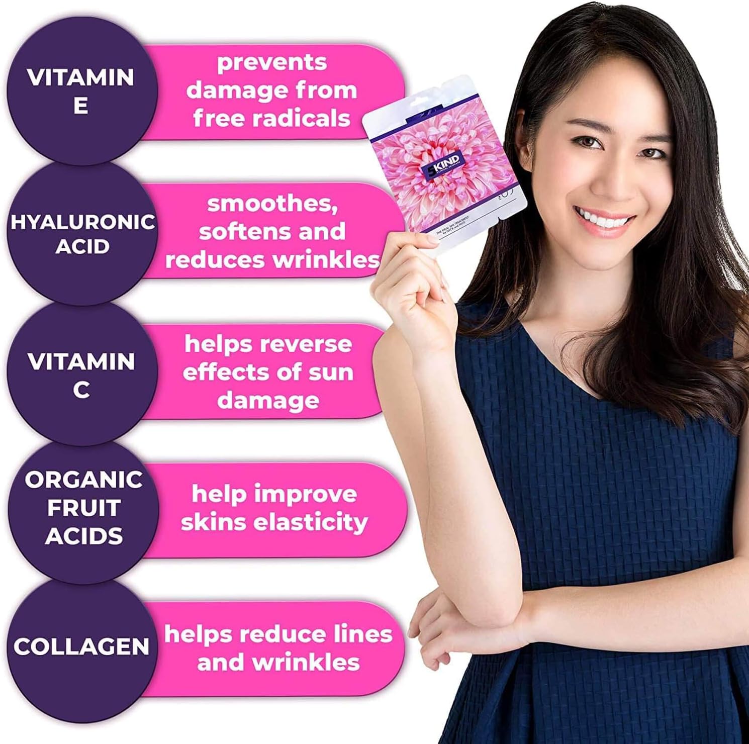 5Kind Anti-Ageing Collagen Face Mask Neck Sheet - Facial Treatment Deep Cleansing with Intensive Hydrating Serum Moisturise for All Skincare Types - Pack of 3