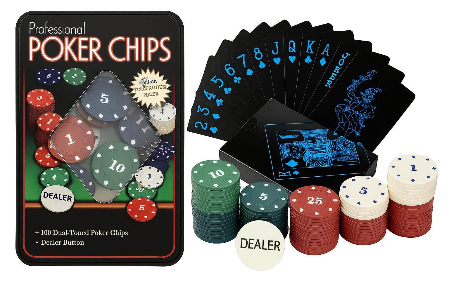 SHIFTER Poker Chips Set 100 Pcs with Playing Cards | Casino Style