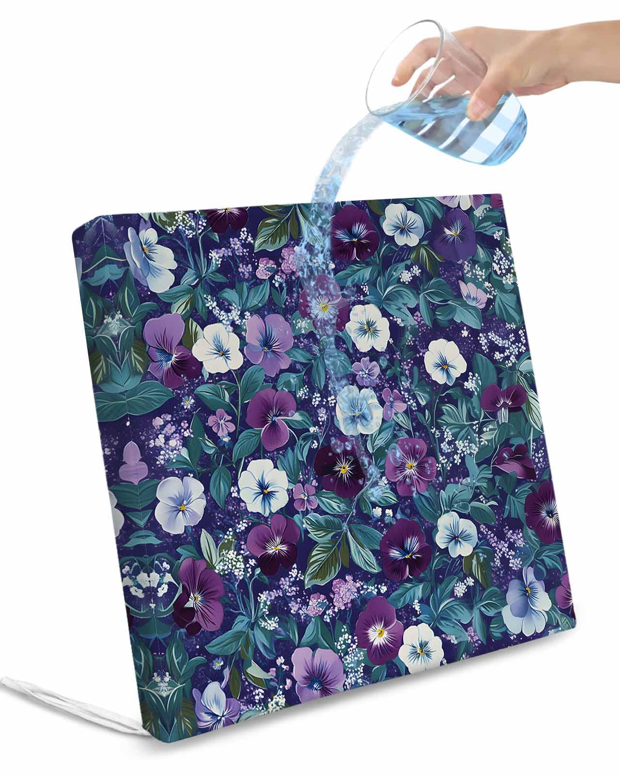 2 Pack Purple White Floral Waterproof Cushion Covers with Ties, Outdoor Patio Chaise Lounge Chair Seat Cushion Slip Covers Replacement(Only Cover) Spring Summer Pastoral Botanical 22