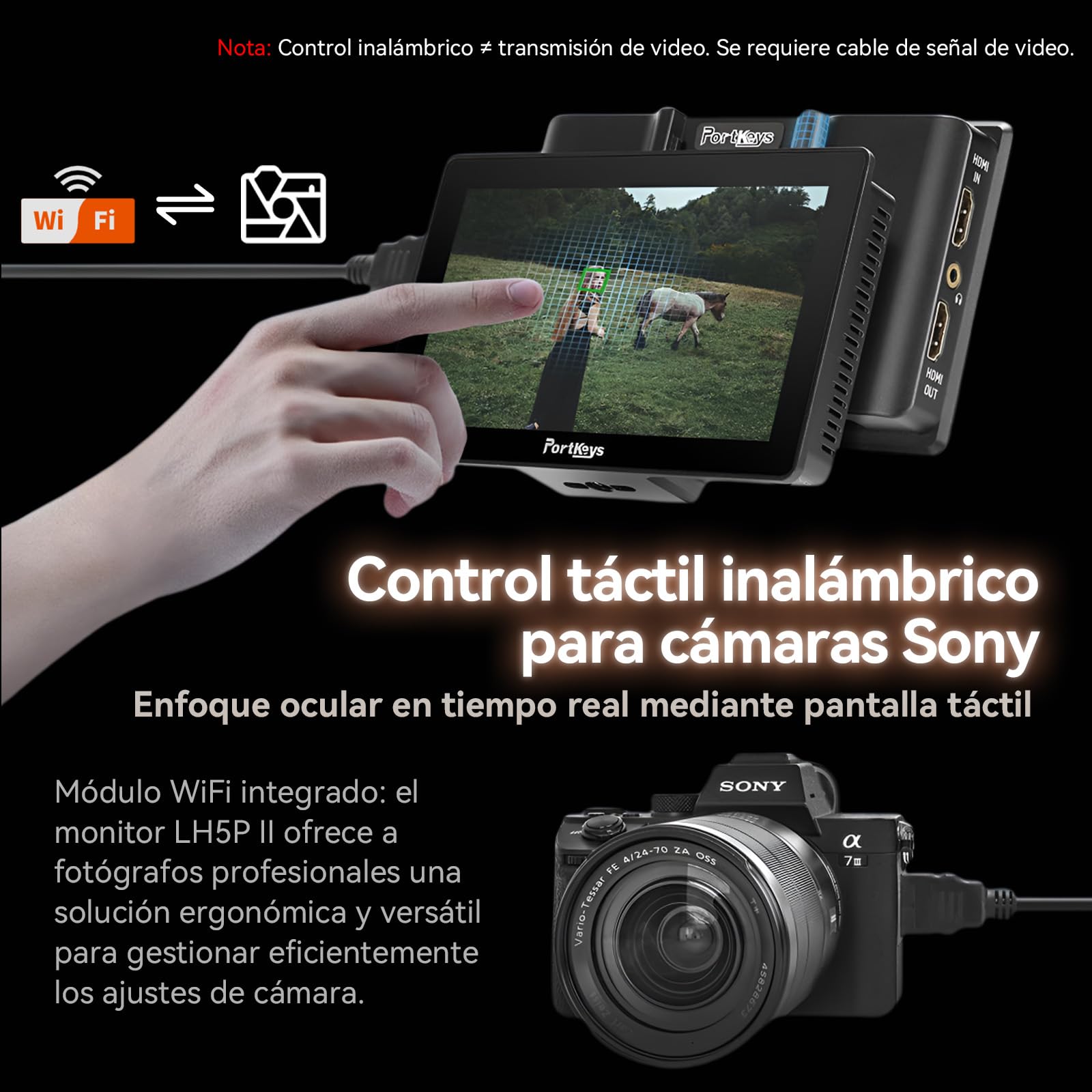 Portkeys LH5P II 5,5" Monitor de Cámara Touch to Focus 2000nit Pantalla Táctil 4K HDMI In/out, para FX3 A7S III, R5 Mark II R6 Mark II, GH6 S5 II, Z8 Z9, Monitor de Campo DSLR