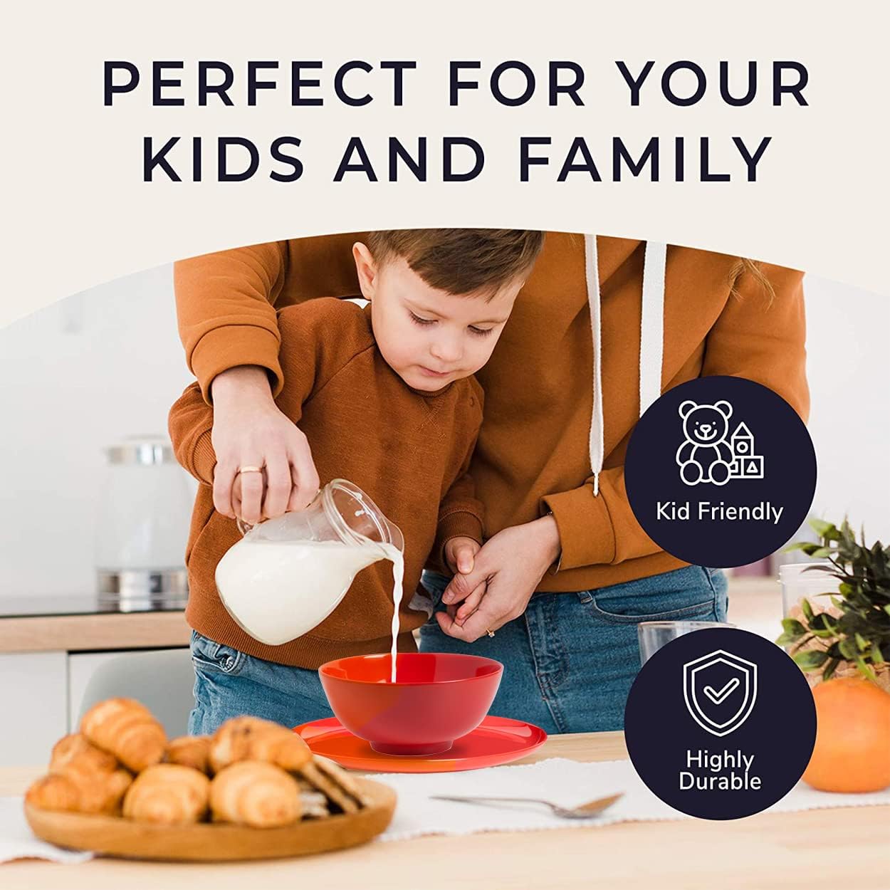 Melamine Serving bowls | Extra Durable Melamine Pasta, Salad Bowl | Shatter-Proof and Chip-Resistant | Dishwasher Safe, BPA Free | Lightweight Dinnerware Set of 4 | Perfect for Parties, Picnics, BBQ