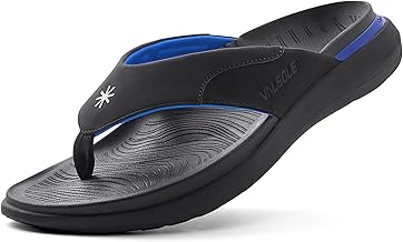 VALSOLE Heavy Duty Support Pain Relief Orthotics Sandals - 220+ lbs Plantar Fasciitis High Arch Support Slippers for Men, Flat Feet Orthotic Flip Flops, Absorb Shock with Every Step,Black