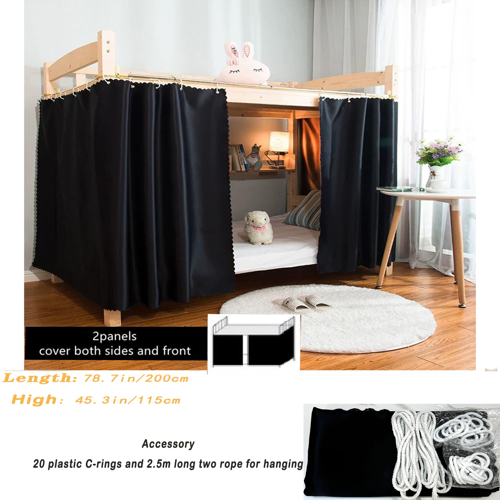 Qubanda Dorm Home Solid Thicken Bunk Blackout Bed Curtains Cloth Bed Canopy Students Single Sleeper?2panels