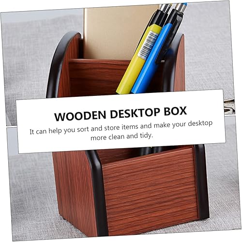 Miniatura 5 de STOBOK Soporte para bolígrafo de madera para escritorio, caja de bolígrafos de madera, organizador de escritorio multiusos, soporte de lápiz de