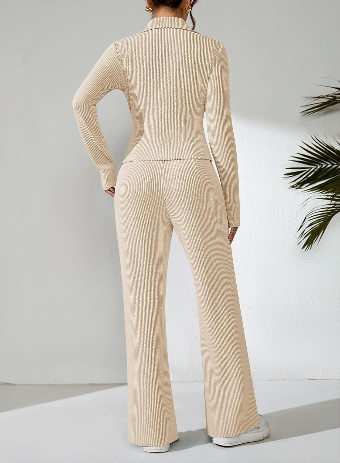 Pink Queen Sweatsuits Women 2 Piece Outfit Long Sleeve Collar V Neck Ribbed Lounge Sets - Image 3