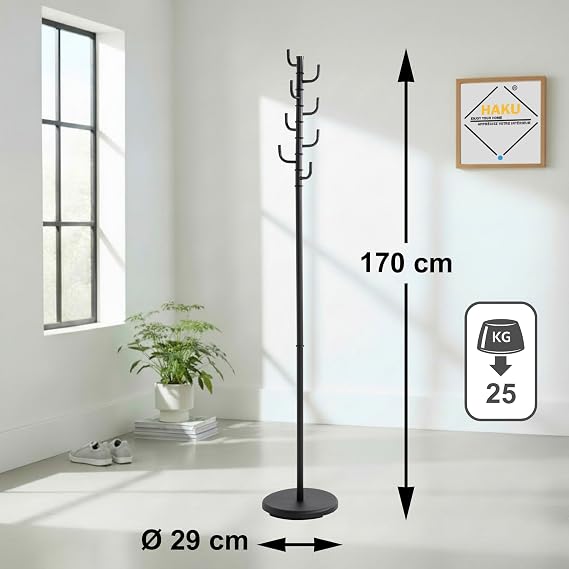 HAKU Coat Stand Metal Black Height 170 x Diameter 29 cm Modern Style