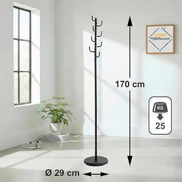 HAKU Coat Stand Metal Black Height 170 x Diameter 29 cm Modern Style