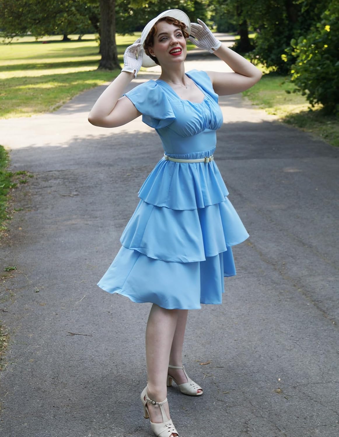 Belle Poque Women's Vintage Square Neck Dress 2026 Summer Short Sleeve Layered Tiered Ruffle A-line Swing Midi Dress - Image 2