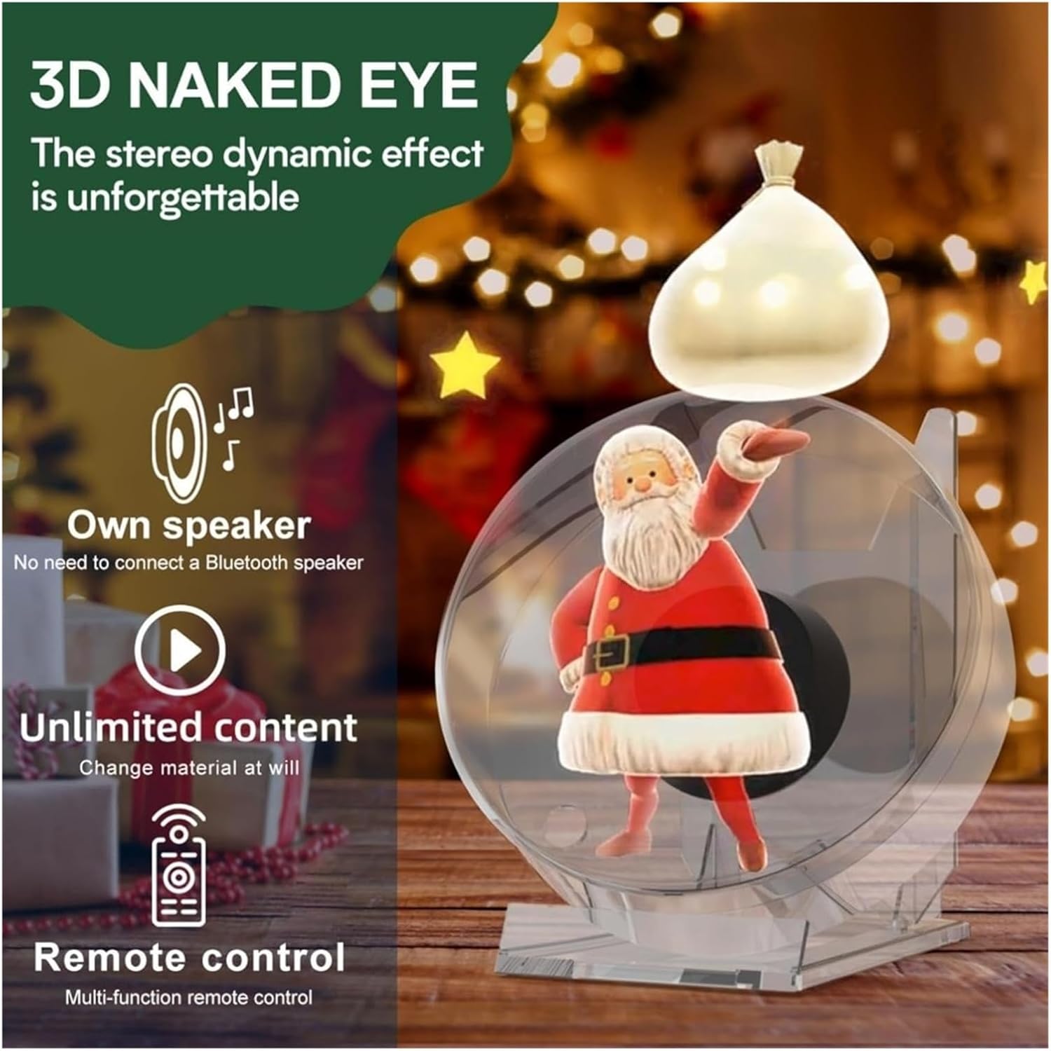 3DHologramFan, LED Advertising Machine Hologram Picture Video Display Remote Control with Stand for Shop/Bar