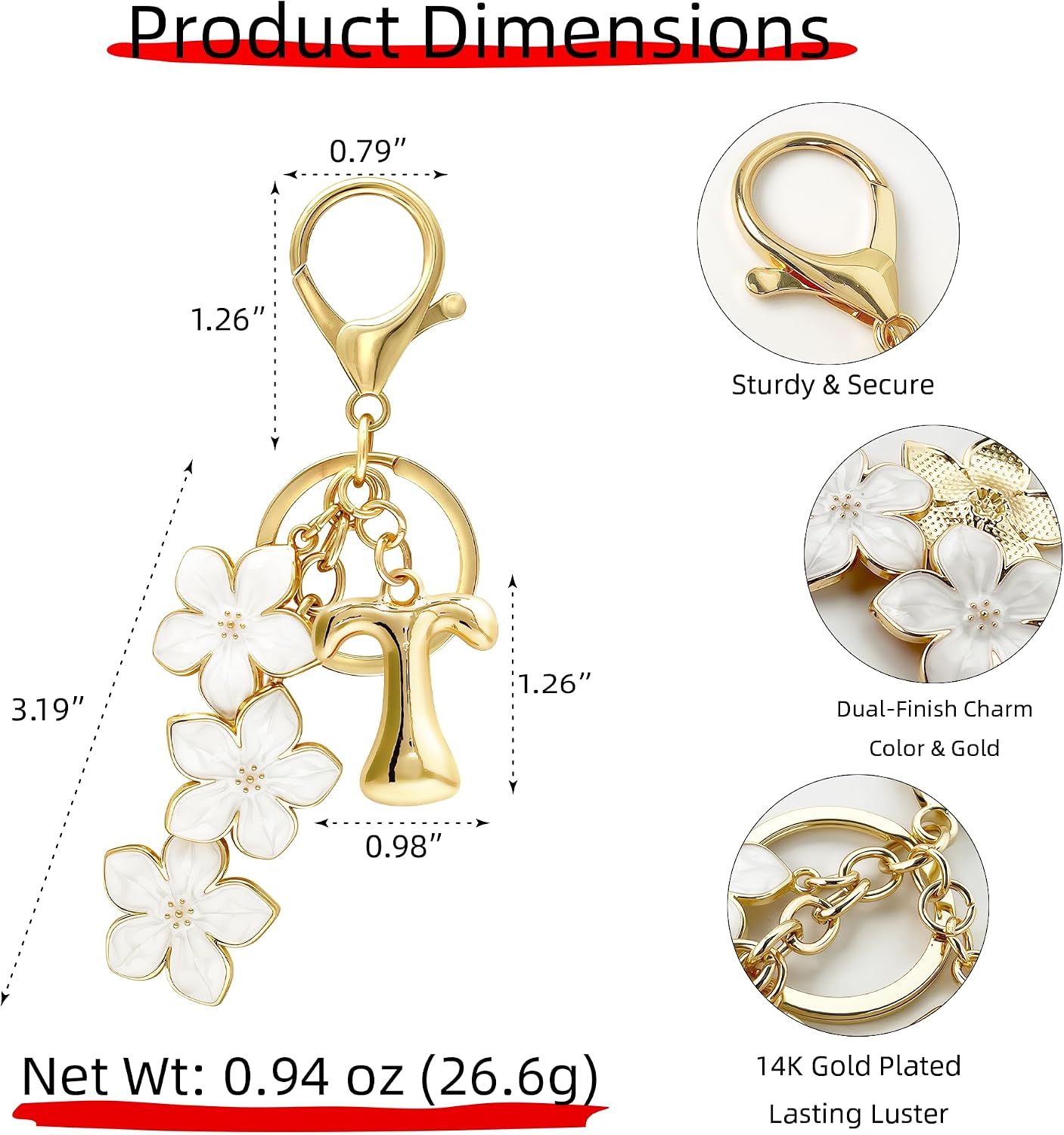 Gold Bubble Letter Keychain, Initial Bag Charms for Handbags, Cute Flower Purse Accessories for Women, Monogram Gift image 5
