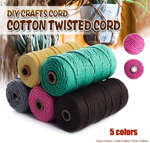 Miniatura 7 de HAPYLY - Cuerda de algodón natural para macramé, de 0.118 pulgadas x 109 yardas, cuerda de algodón de colores para manualidades, tejer, colgar