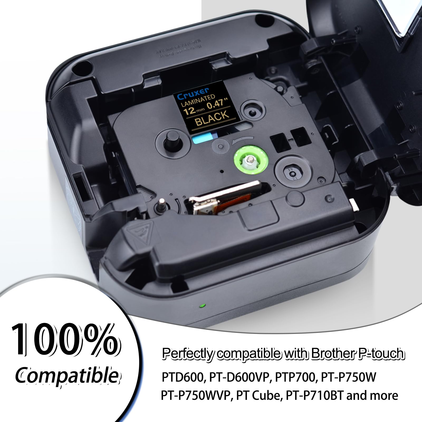 Cruxer Pack de 20 cintas laminadas doradas compatibles con Brother P-touch TZe-334, oro sobre negro de 0,47 pulgadas, 12 mm x 8 m, cinta de escritura de repuesto para Brother PT-H100 PT-200 PT-H105