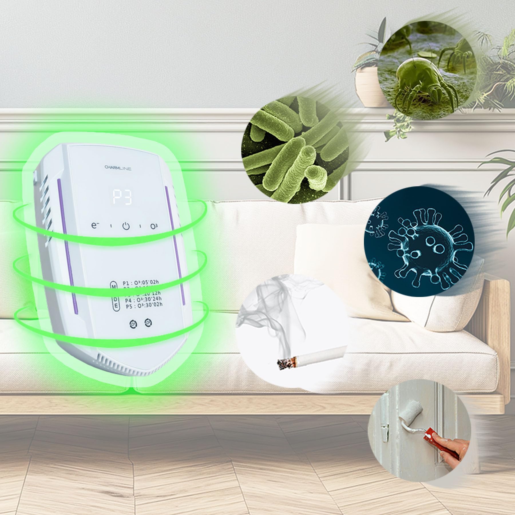 Purificatore d’aria con ozono e ioni negativi, per eliminare gli odori di stanze per animali, case nuove, bagni e cucine, generatore di ozono per interni, purificatore aria elimina odori