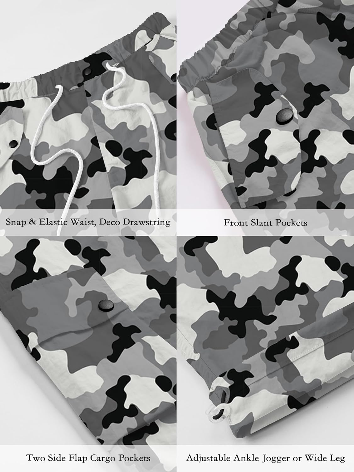 Cromoncent Womens High Waist Parachute Pants Y2K Cargo Trousers with Pockets, Camo Grey, S - Image 8