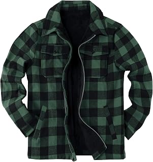 Runcati Mens Fleece Flannel Jackets Sherpa Lined Zip Up Coat Casual Outwear | Buffalo plaid, Long sleeve, Warm, Fall winter clothing, Christmas gift, Chunky, Basic, Loose fit, Soft, Cozy