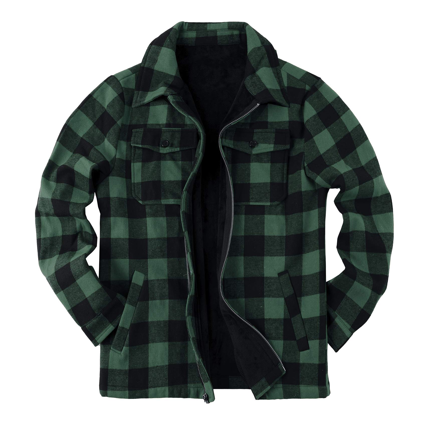 Casual Jacket Fleece Lined Buffalo Plaid Jacket Mens Fleece Jacket