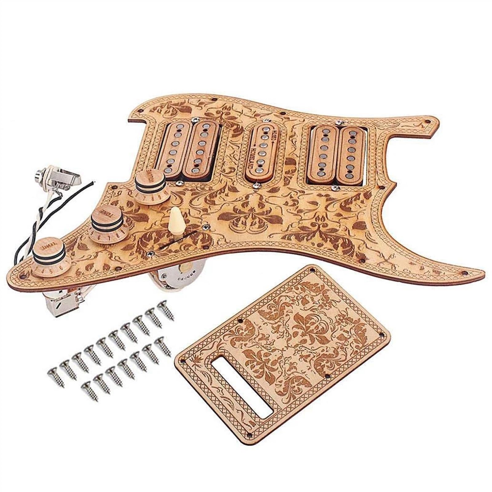 Wstępnie okablowany Pickguard do gitary elektrycznej, 3-warstwowy, klonowy, 11-otworowy HSH