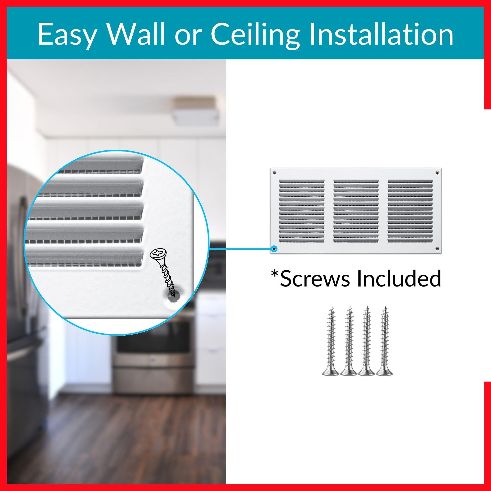 300x150mm Vent Cover, White 12x6 inch Air Grille for Wall and Ceiling, Metal Ventilation Grille with Mesh - Image 4