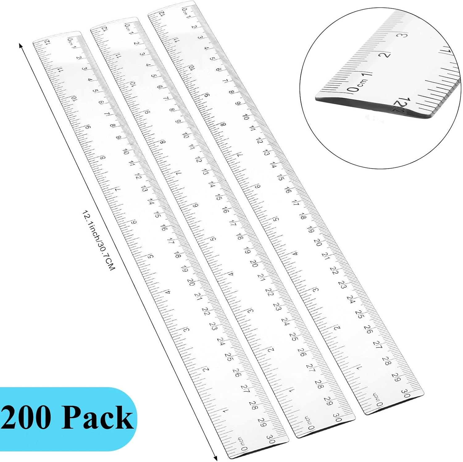 Zonon 200 Pcs 12 Inch Rulers Bulk Clear Plastic Straight Ruler for First Day of School Gift Back to School Supplies Flexible Measuring Tool with Centimeters and Inches for Student Office
