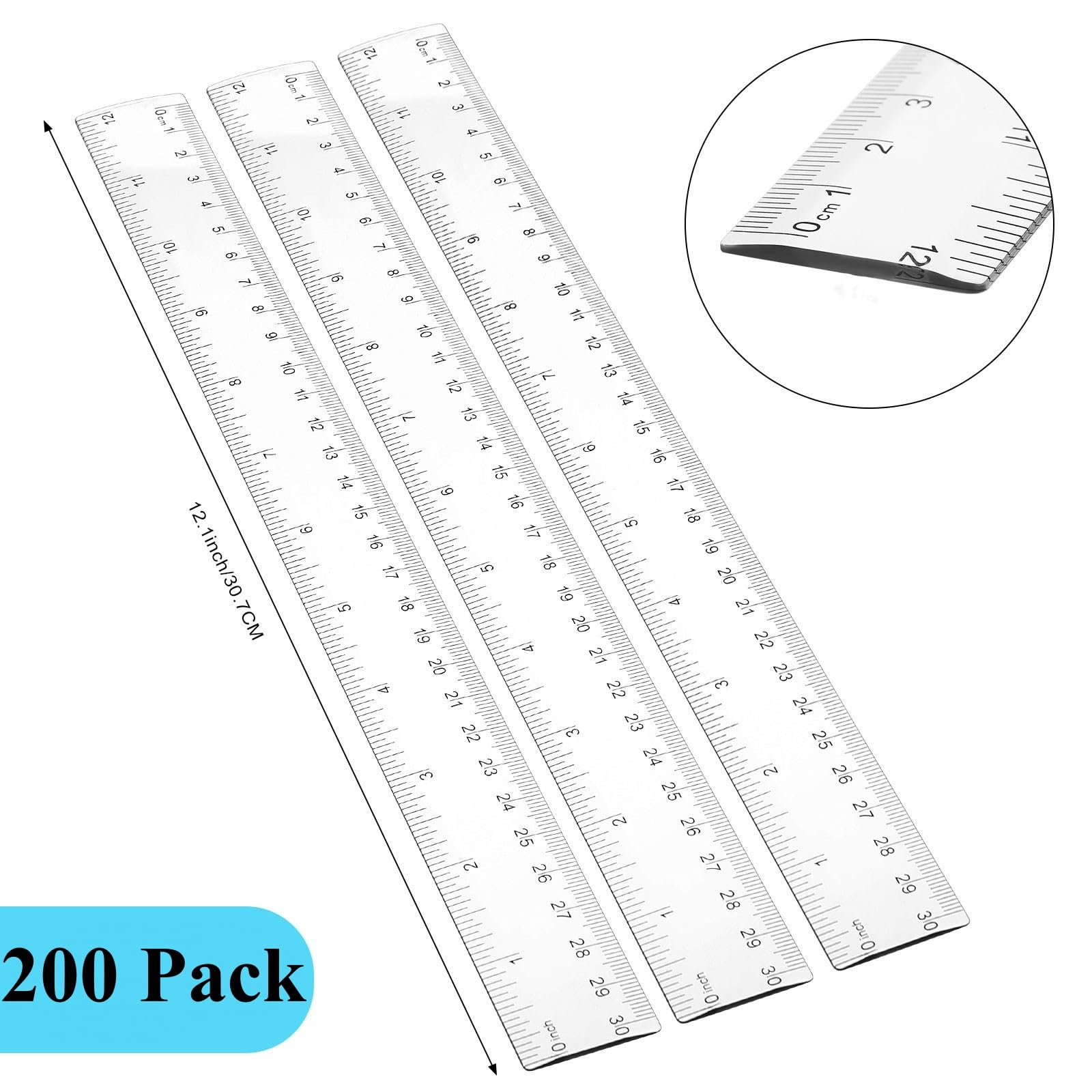 Righelli in plastica trasparente da 30 cm flessibili per bambini Righello dritto per bambini in plastica, strumento di misura per studenti scuola e ufficio, forniture per disegno (200 pezzi)