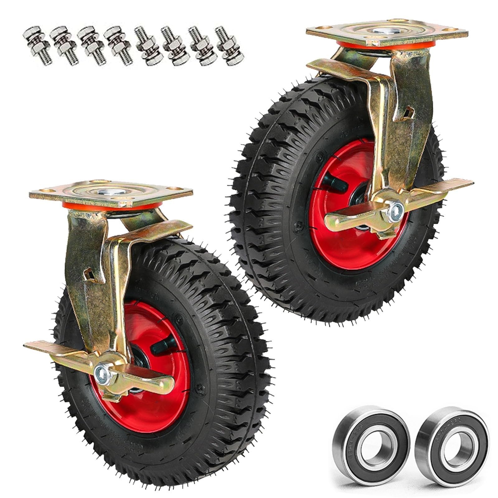 ZGUOUZANTYE Industrial Heavy Duty Pneumatic Caster Wheel Air Filled Shock Absorption for Commercial Trolley Dining Cars(BRAKES,200mm/8in)