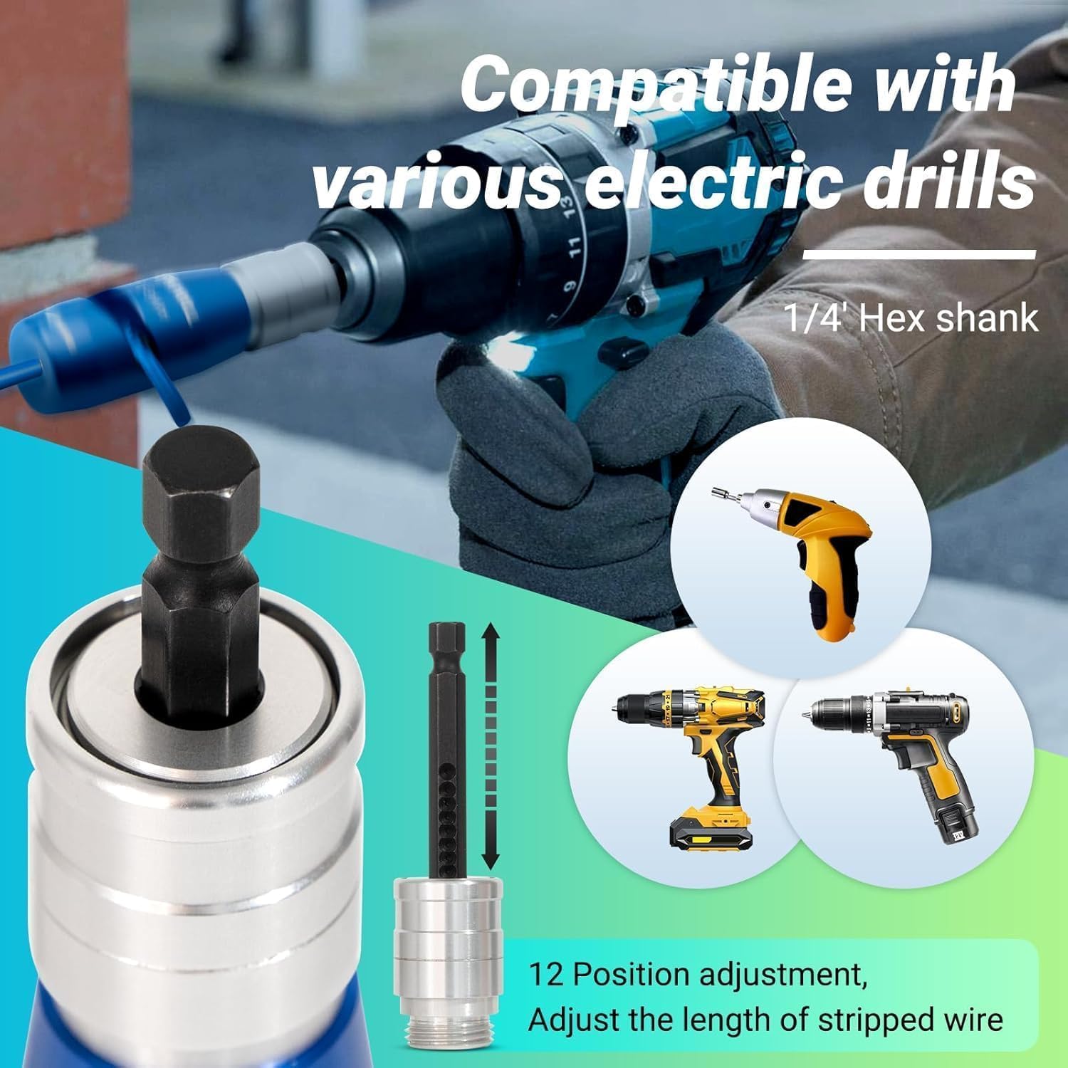 2 Pcs Wire Stripper and Twister for AWG,14-12-10 Gauge Electric Wire Stripper Wire Twister Tool for Drill Set 4in1 Professional Electrician Wire Twister Stripping and Twisting Tool(4PCSAWG)