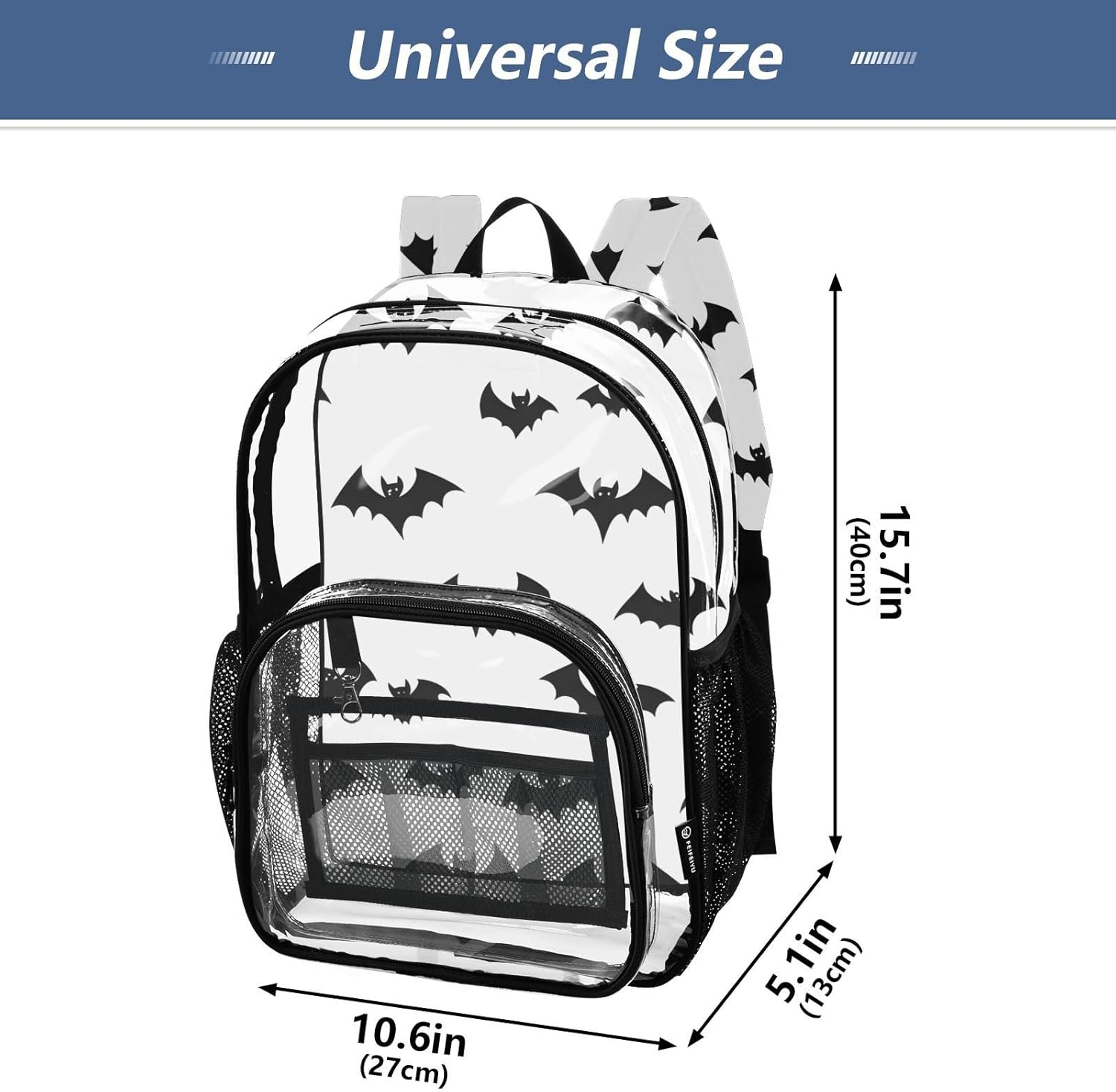 SUABO Bat Pattern Clear Backpack Heavy Duty Clear Bookbag Transparent See Through PVC Backpacks for School