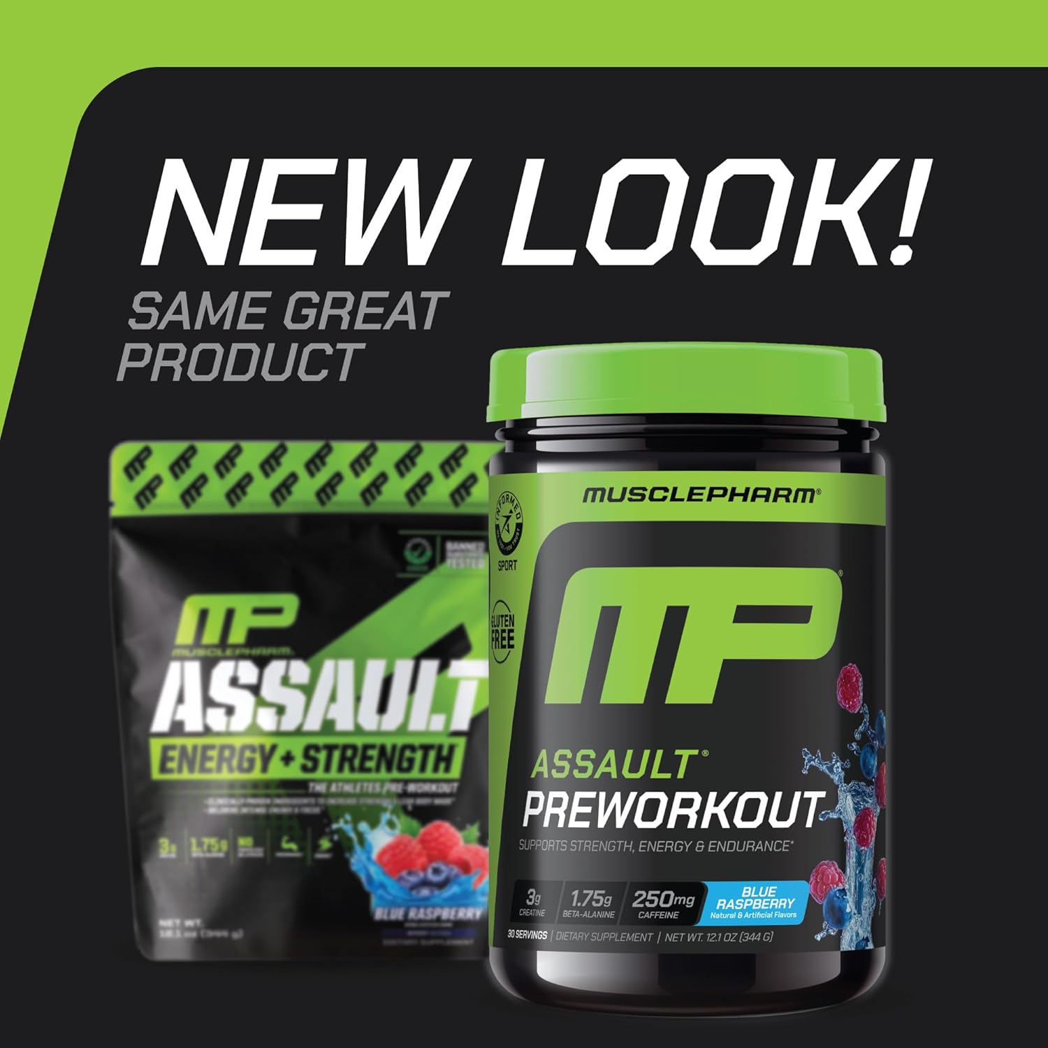 Muscle Pharm Assault Energy & Strength Pre Workout Powder for Men & Women with Beta Alanine, Caffeine, Creatine & Betaine Anhydrous, Pre-Workout Supplements, 30 Servings, Blue Raspberry Flavor image 2 of 9 B01HHWIPZA
