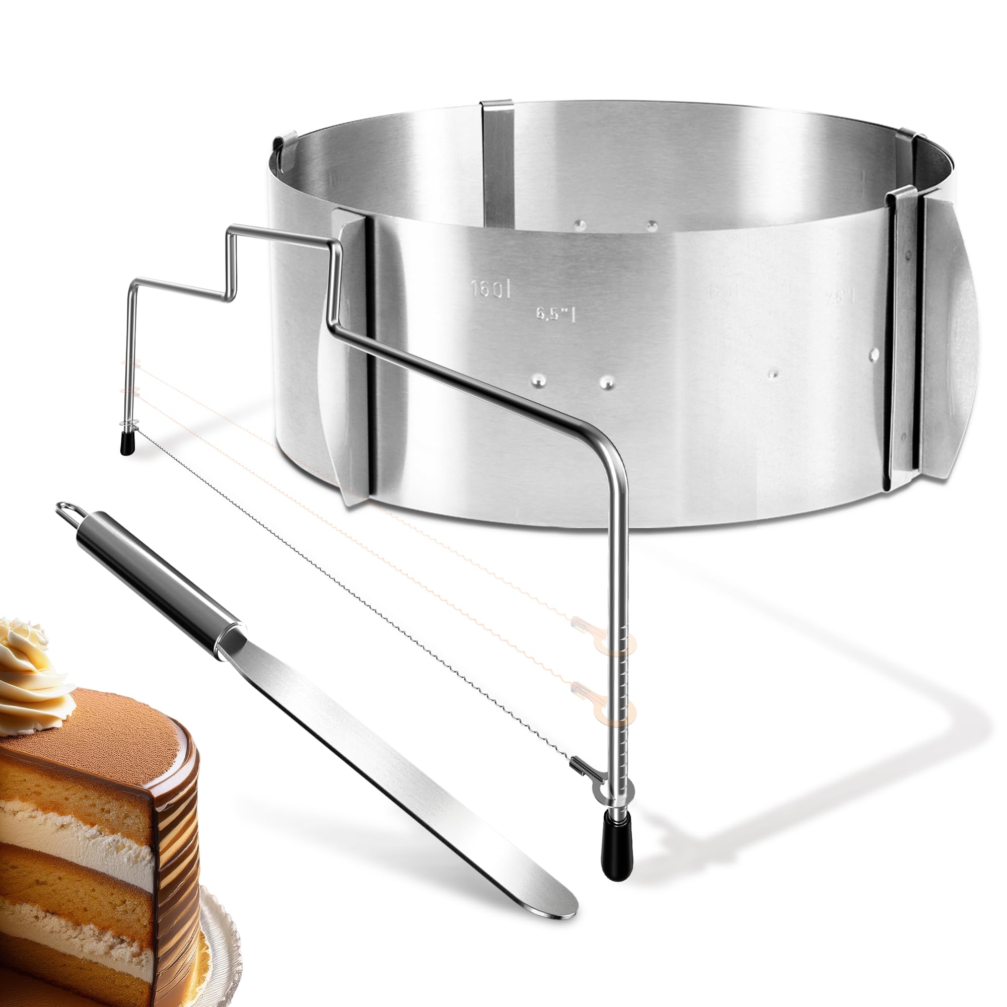 Menz Tortenring verstellbar - Edelstahl Kuchenring, Tortenring 10 cm hoch, Backring verstellbar Ø 16-30 cm, Stabiler Tortenring Skala zum Backen, Tortenform zum Dekorieren