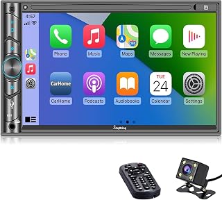 Double Din Car Stereo with Mirror Link for iOS & Android, 7" Full HD Capacitive Touchscreen Carplay, Support Backup/Front Camera, Bluetooth 5.0, Steering Wheel, AM/FM Car Audio Receivers