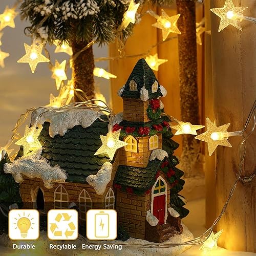 Miniatura 3 de Merdeco Guirnalda de luces de estrella, 16 pies/16.4 ft, 50 luces LED enchufables, luces de hadas blancas cálidas para Navidad, boda, fiesta,