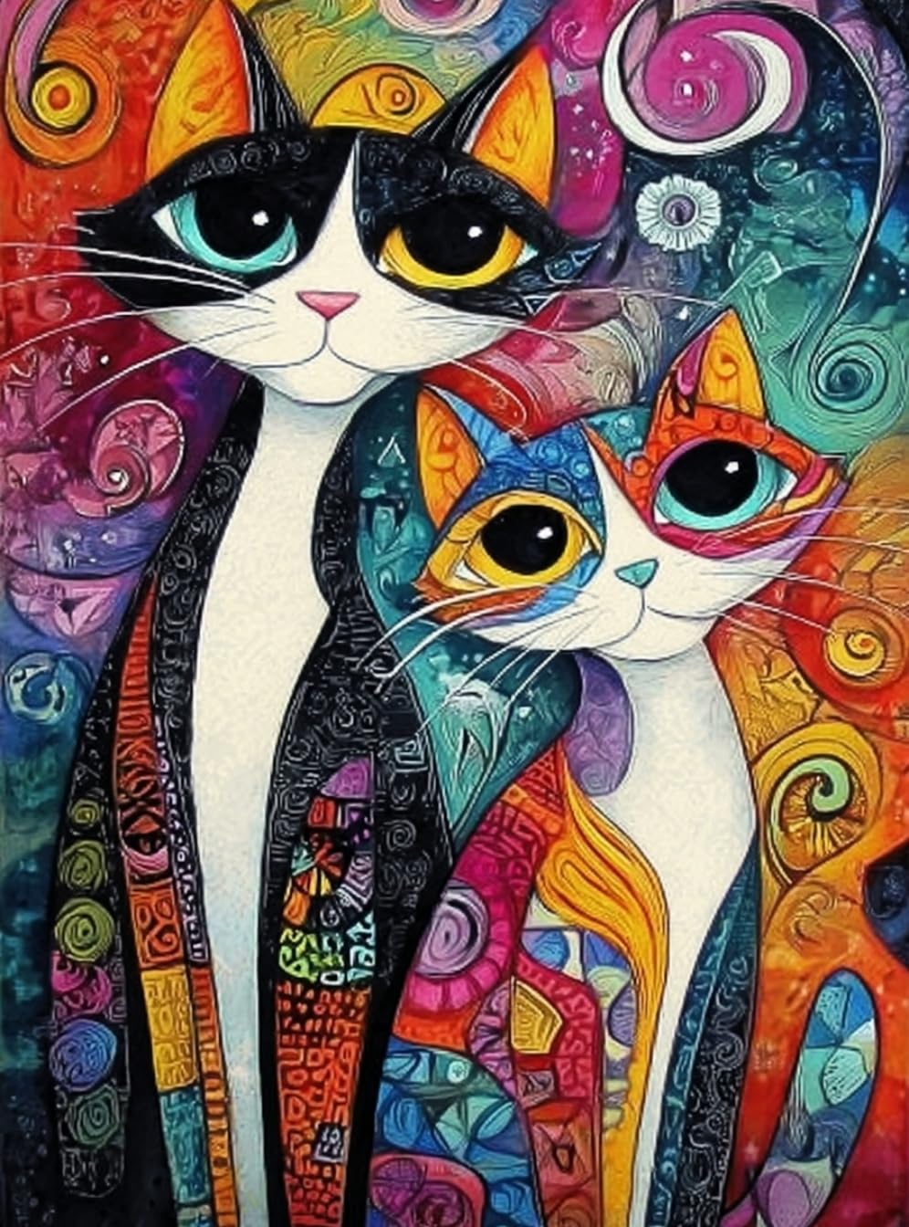 WANGWANGMIAO DIY Oil Painting Paint by Number Kit for Adults -Colorful Cats- 40x50cm Linen Canvas Paint by Numbers Crafts Kits Gift for Relax and De-Stress 16x20inch，with Frame