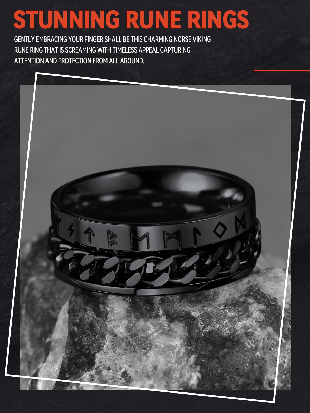 FaithHeart Anillo Vikingo Hombre Anillos Giratorio Runas Vikingas Acero Inoxidable para Hombres Novio Padre Talla 14.5-32