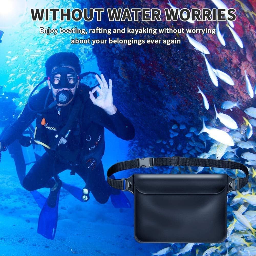 ORIbox 2 Pcs Waterproof Pouch , Zipper Design Perfect for Boating Swimming Snorkeling Kayaking Beach Pool Water Park(Black), D Black Black