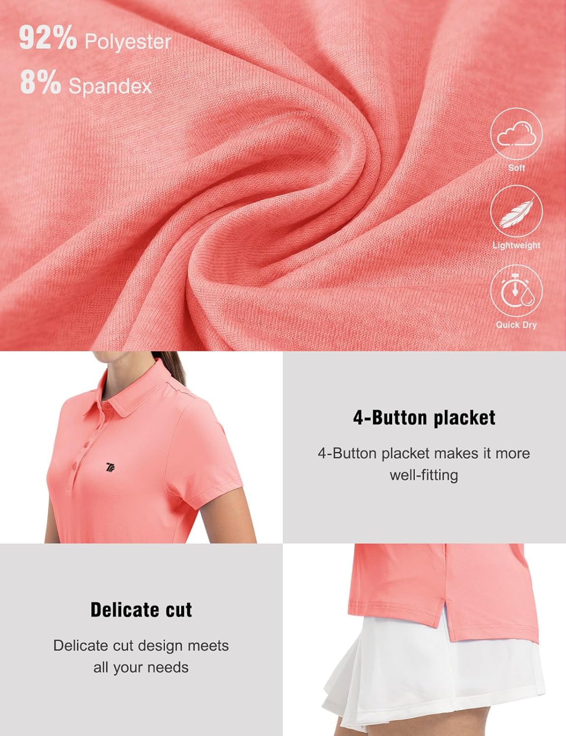 TBMPOY Women's Golf Polo Short Sleeve Shirts Lightweight Moisture Wicking Collared T Shirt Quick Dry 4-Button - Image 5