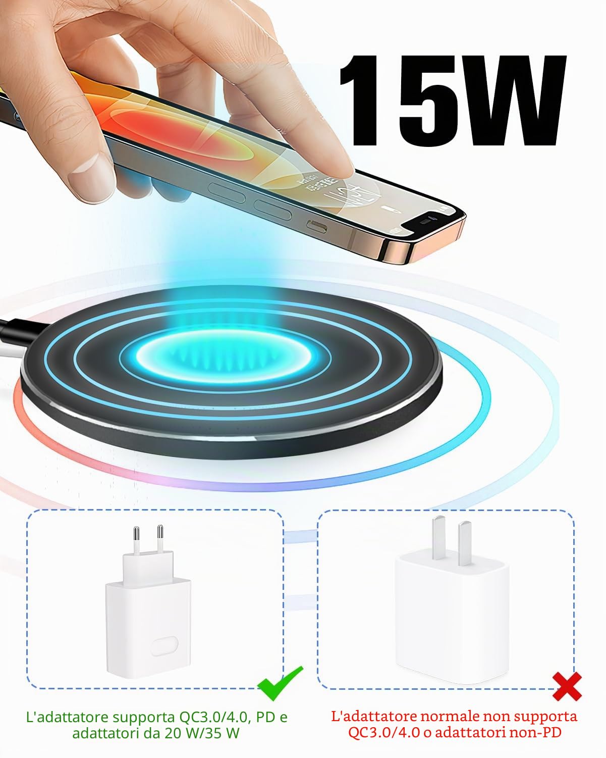 Caricabatterie Wireless 35W A Induzione Rapida Con Cavo USB-C, Compatibile Con IPhone 16-11, Galaxy S25-S20, Pixel, Xiaomi, AirPods E Dispositivi Qi – Base Antiscivolo