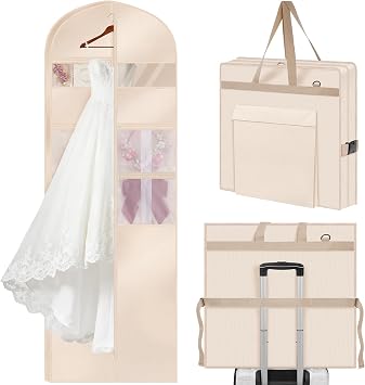 Upgraded Version 72" Wedding Dress Garment Bag Dress Bags for Gowns Bridal Dress Travel Bag with 12Gusseted and Accessory Pockets for Wedding Dress, Puffy Gowns, Equipped with Shoulder Straps
