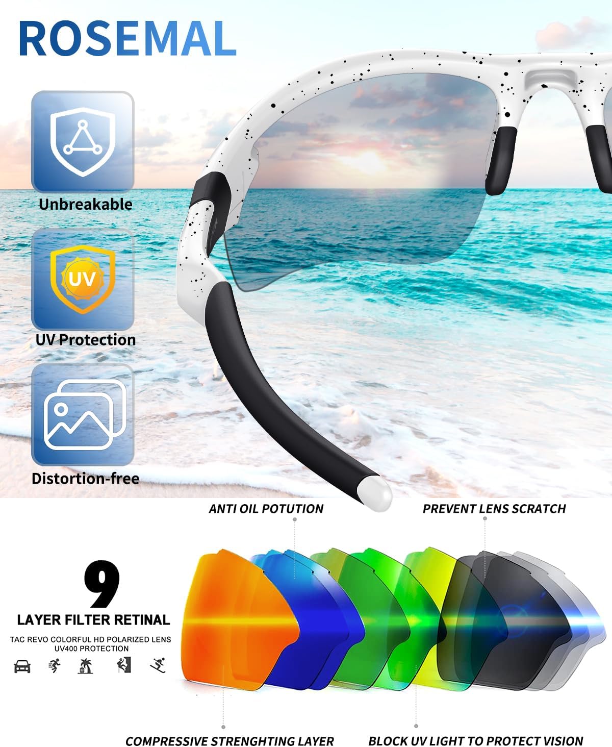 Rosemal Polarized Sunglasses for Men Women Running Sunglasses Sports Cycling Driving Fishing Baseball Golf TAC UV400 TR90 - Image 2