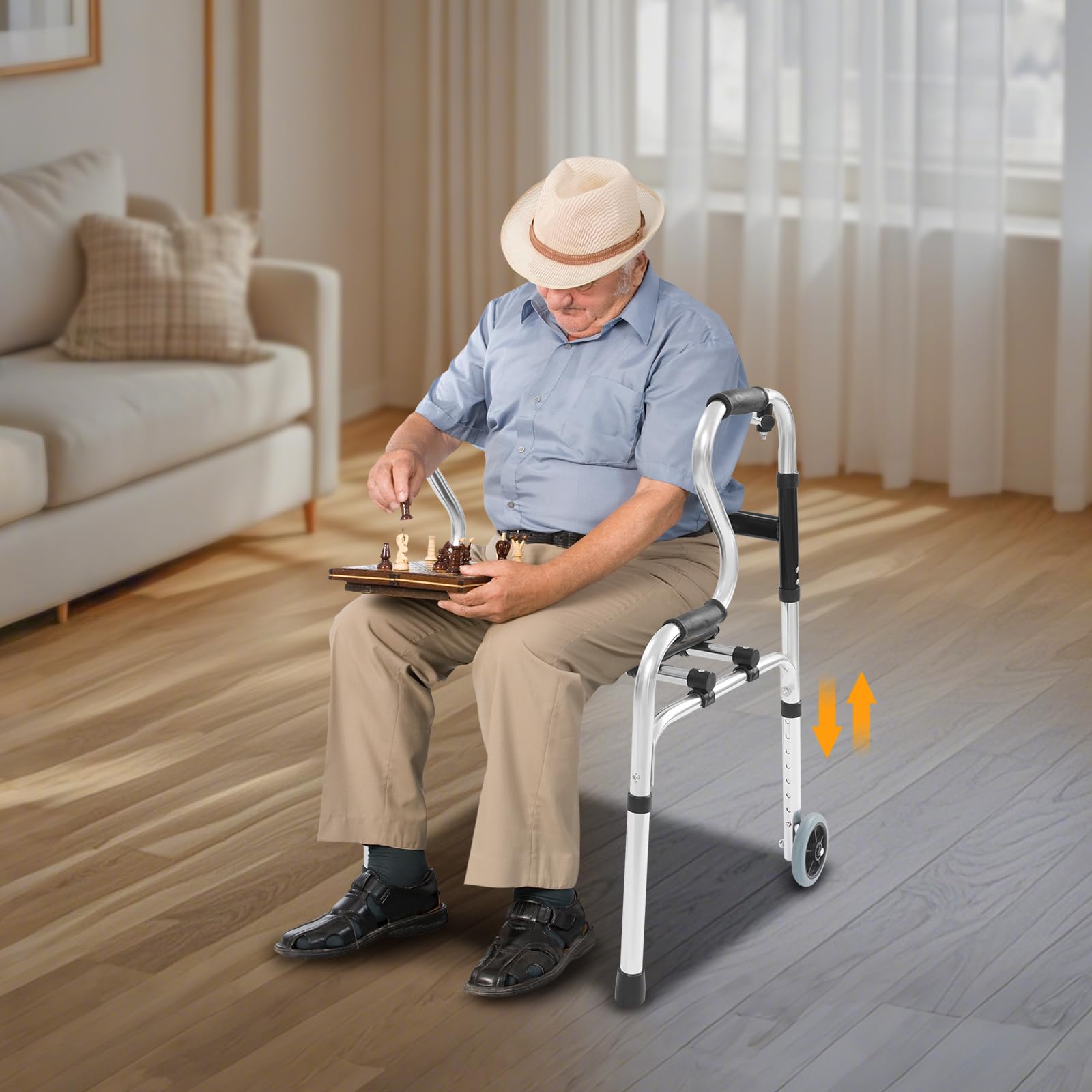 Deambulatore per anziani, 75 – 90 cm, regolabile in altezza, con bracciolo, supporto per ruote, cuscino per casa, ospedale, supporto per camminare, seduti, in piedi, portata: 100 kg