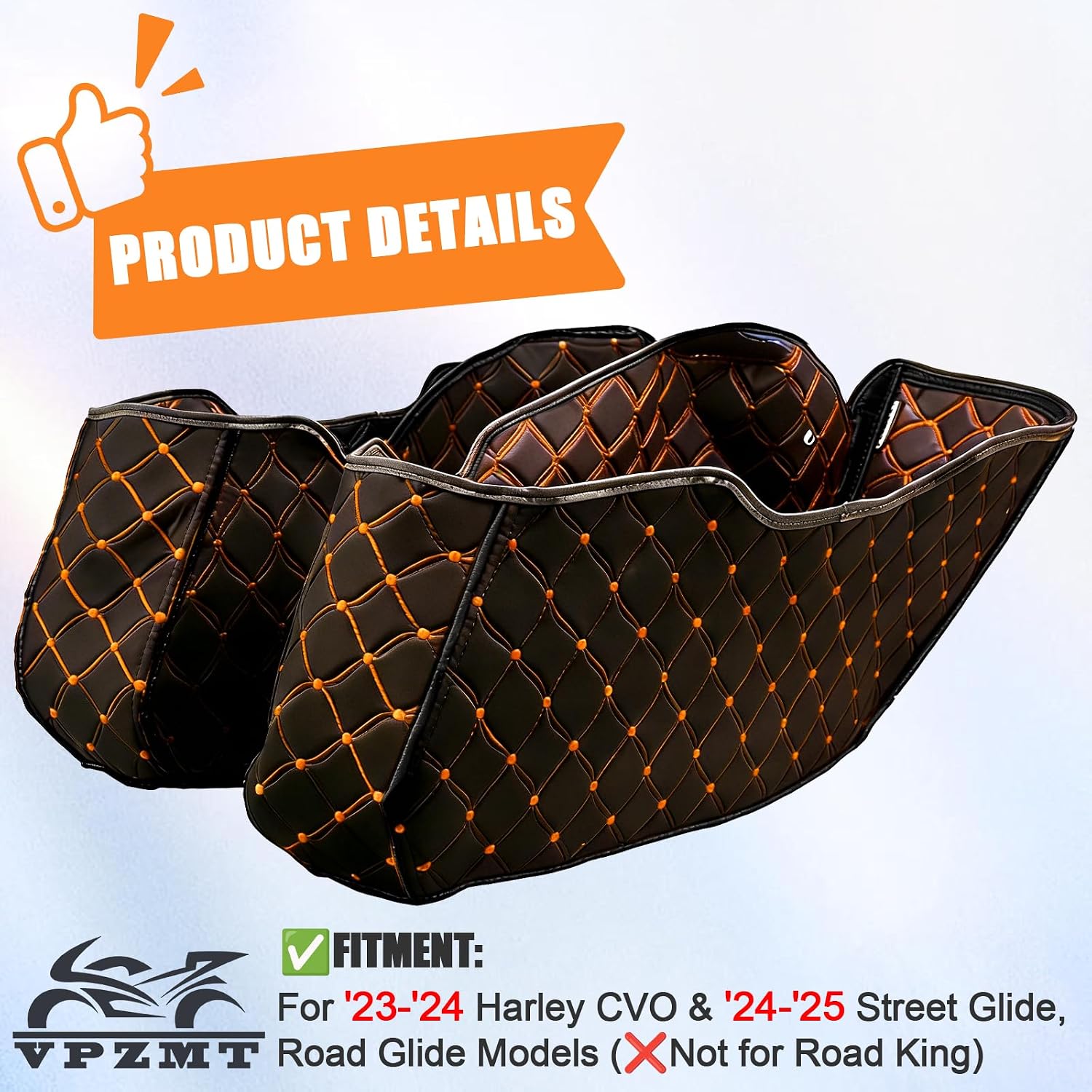 Saddlebag Liners Carpet Insert for 2024-Up Harley Touring Road glide, Street glide, CVO Road glide, CVO Street glide, CVO Road glide ST Models Accessories (Orange Stitching)